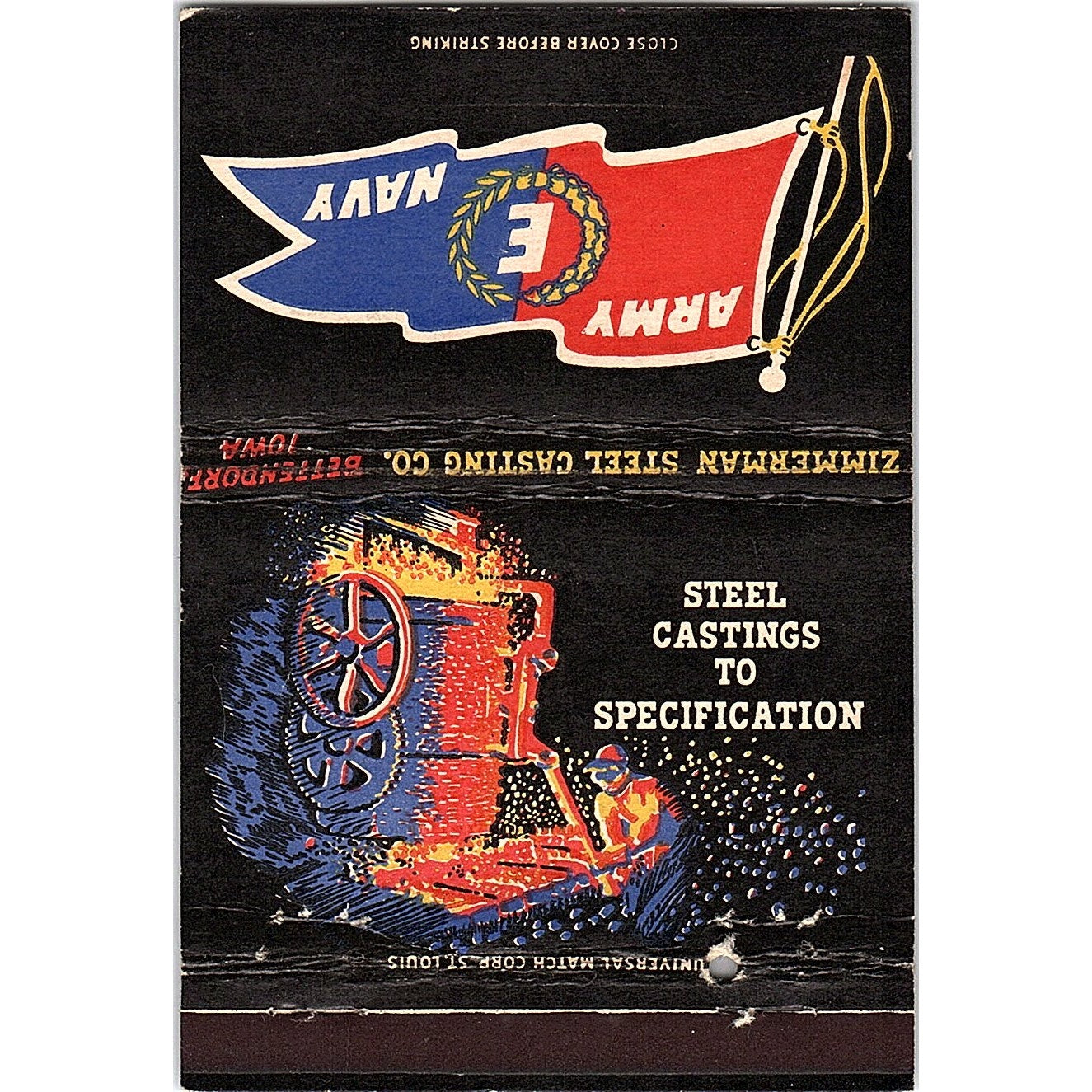Zimmerman Steel Casting Co Bettendorf Iowa Vintage Matchbook TB6-MB2-10
