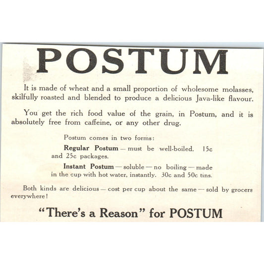 Postum Drink with Java-Like Flavour c1905 Original Magazine Advertisement AE7-A1