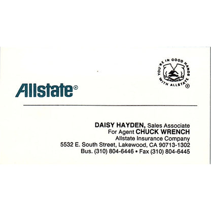 Daisy Hayden Chuck Wrench Allstate Lakewood CA Vintage Business Card SD9-B14