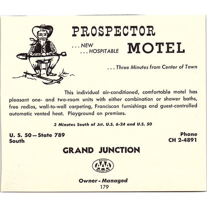 Prospector Motel, Royal Motel Grand Junction CO 1958 Ad AG1-H2