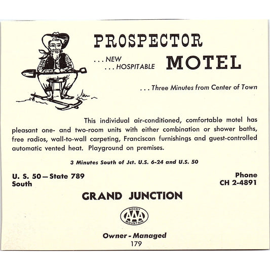 Prospector Motel, Royal Motel Grand Junction CO 1958 Ad AG1-H2