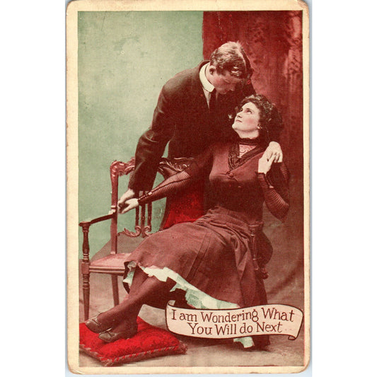 1918 WWI Romance Humor What Will You Do Next? Antique Postcard PD8