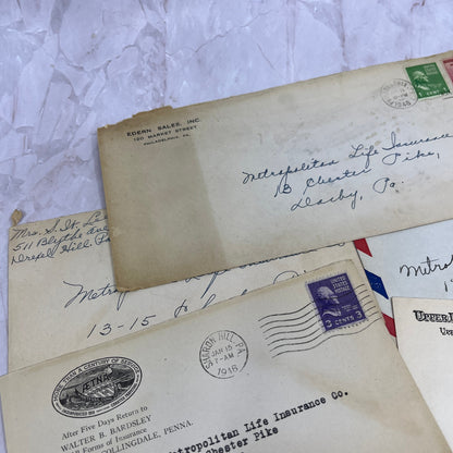 1940s Lot of Metropolitan Life Ins Co Darby PA Postal Cover Envelopes TI5-E-8