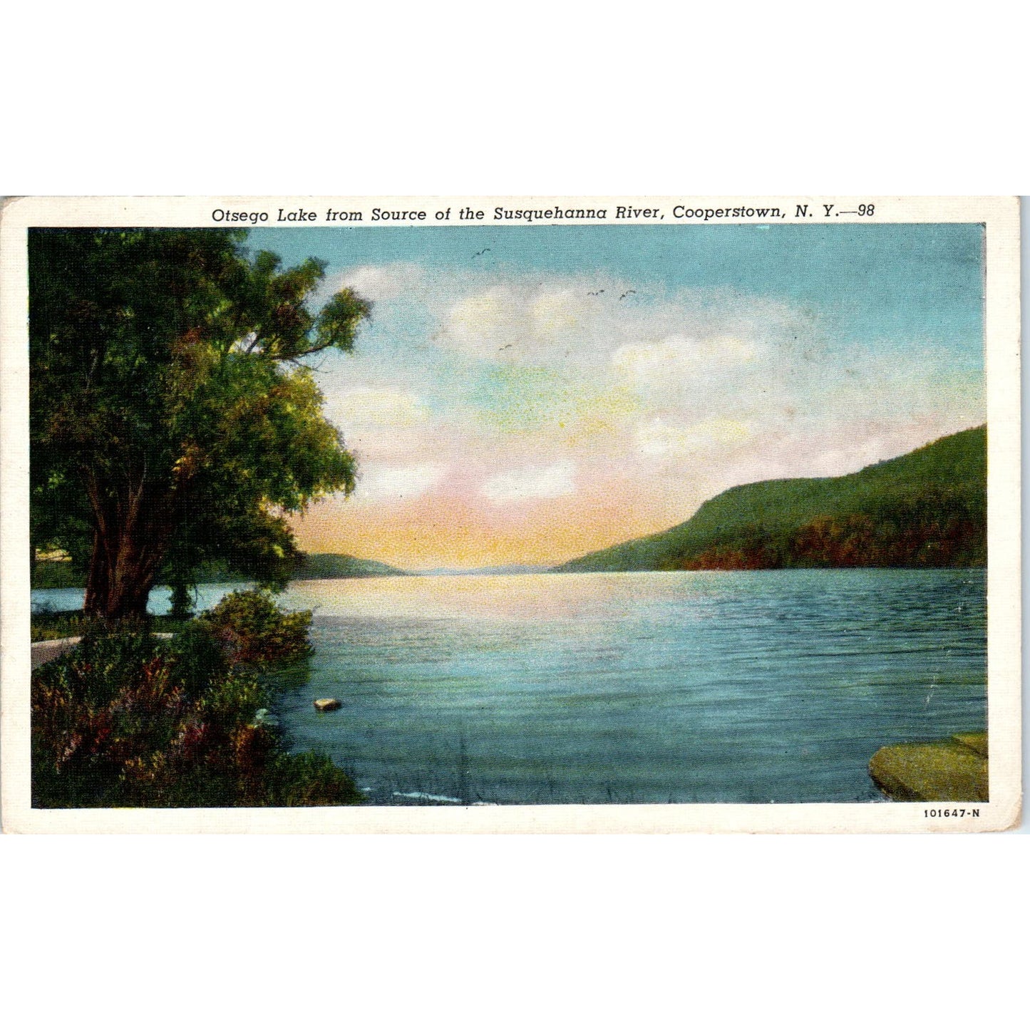 Otsego Lake from Source of Susquehanna River Cooperstown NY Postcard PC8
