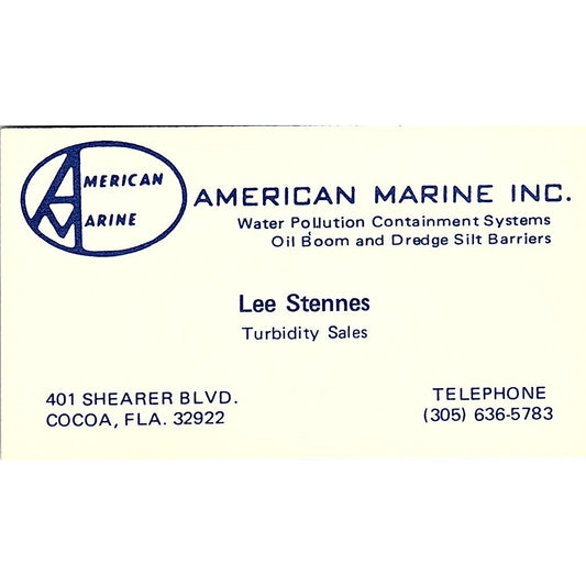 Lee Stennes American Marine Inc Cocoa FL Vintage Business Card SD9-B9