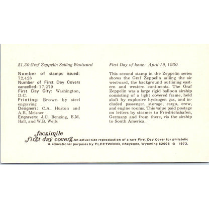 1973 Graf Zeppelin Sailing Westward Replica First Day Postal Cover TI5-PC1