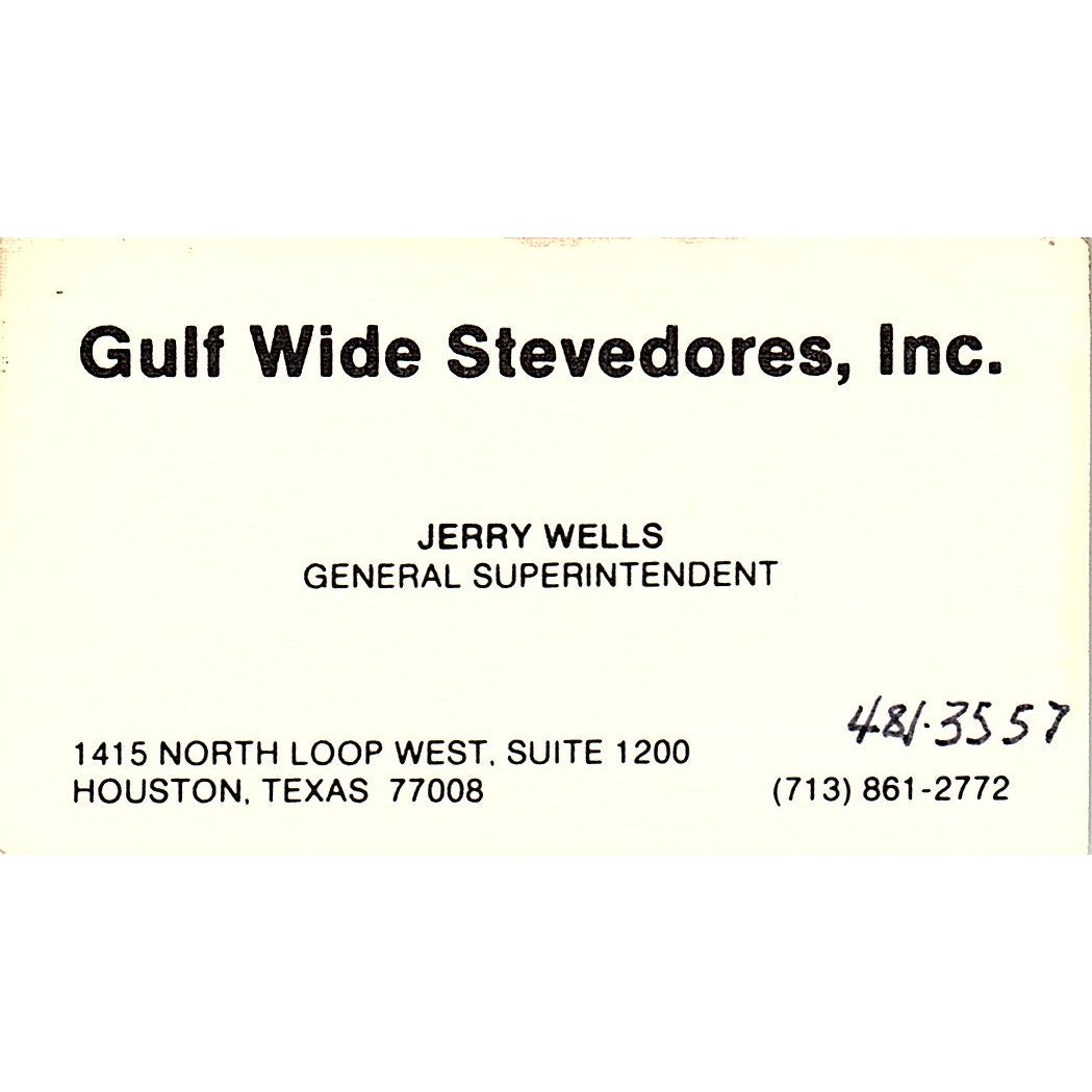 Gulf Wide Stevedores Inc Jerry Wells Houston Vintage Business Card SC9-B2