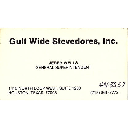 Gulf Wide Stevedores Inc Jerry Wells Houston Vintage Business Card SC9-B2