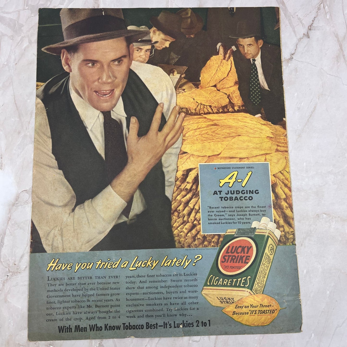 1939 Lucky Strike Cigarettes Detectives 10x13 Magazine Advertisement FL6-7