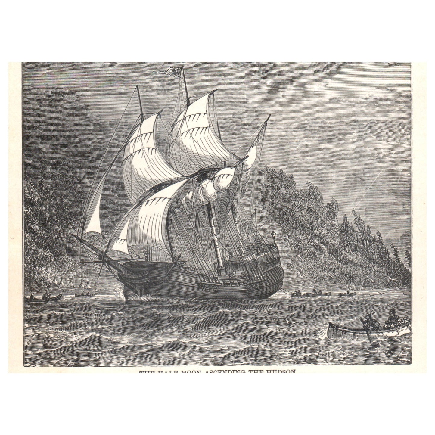 The Half Moon Ascending The Hudson 1911 Engraving Print AF5-8