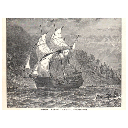 The Half Moon Ascending The Hudson 1911 Engraving Print AF5-8