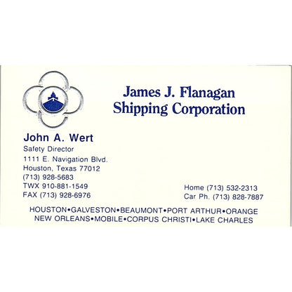 John A Wert James J Flanagan Shipping Houston Vintage Business Card SC9-B3