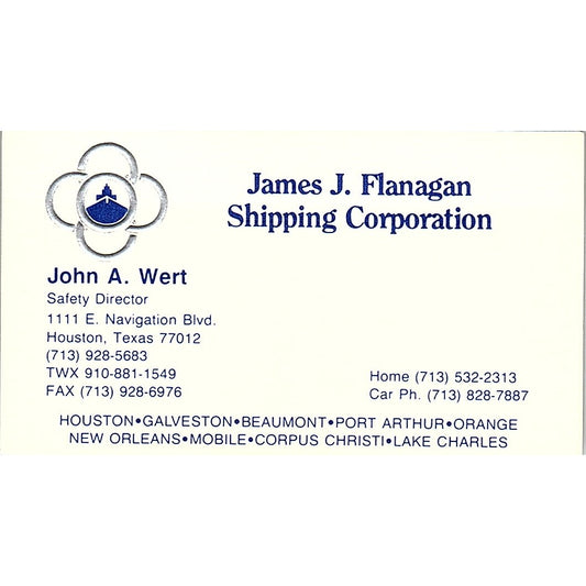 John A Wert James J Flanagan Shipping Houston Vintage Business Card SC9-B3