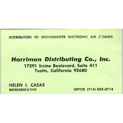 Harriman Distributing Co Helen I. Casas Tustin CA Vintage Business Card SD4-B1