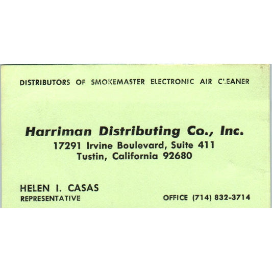 Harriman Distributing Co Helen I. Casas Tustin CA Vintage Business Card SD4-B1
