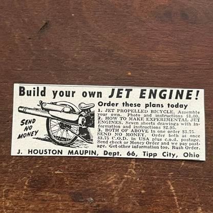 Build Your Own Jet Engine - J. Houston Maupin Tipp City OH 1955 Ad AF9-S2