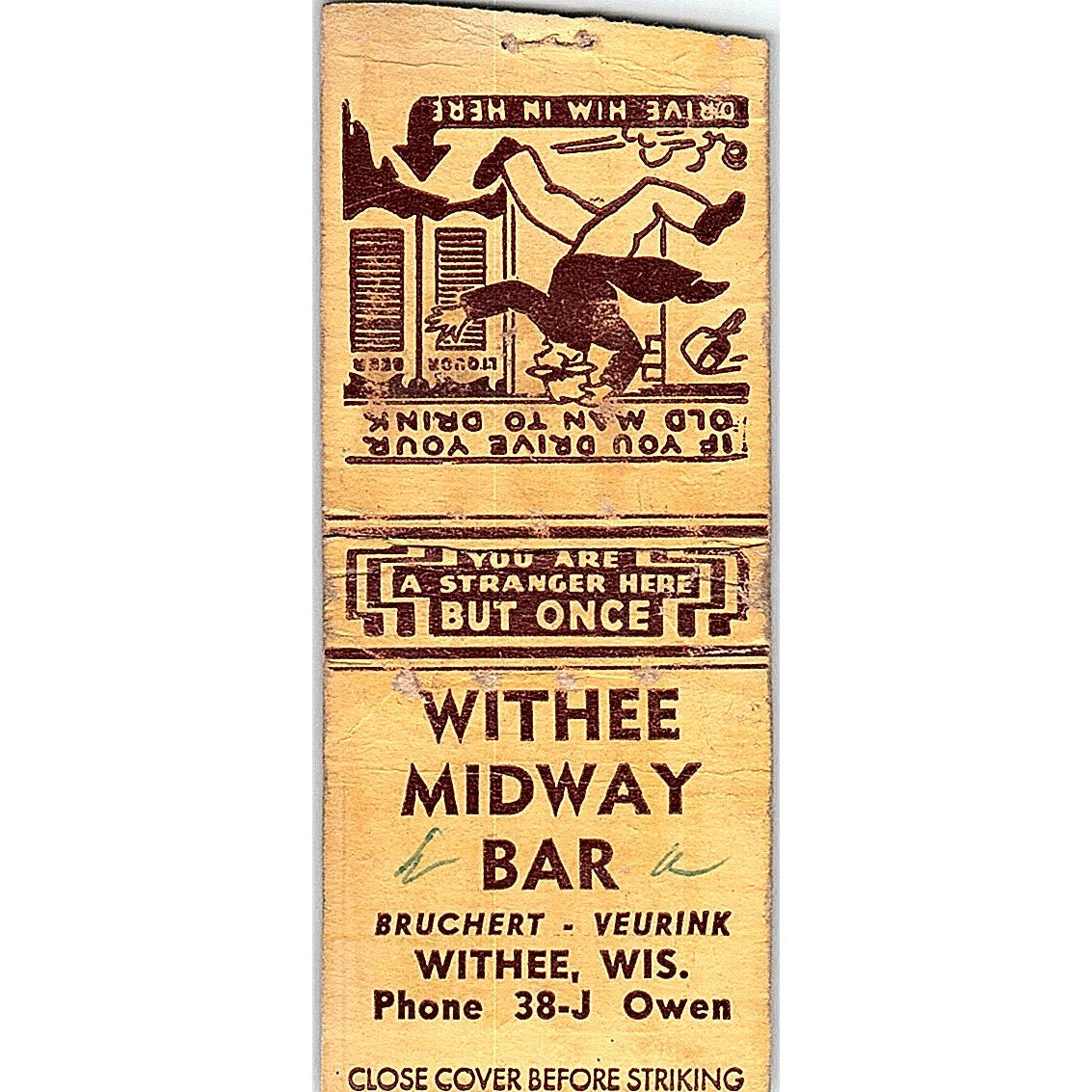 Withee Midway Bar Bruchert-Veurink Withee WI Vintage Matchbook Cover SC7-Y10