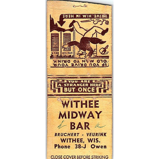 Withee Midway Bar Bruchert-Veurink Withee WI Vintage Matchbook Cover SC7-Y10