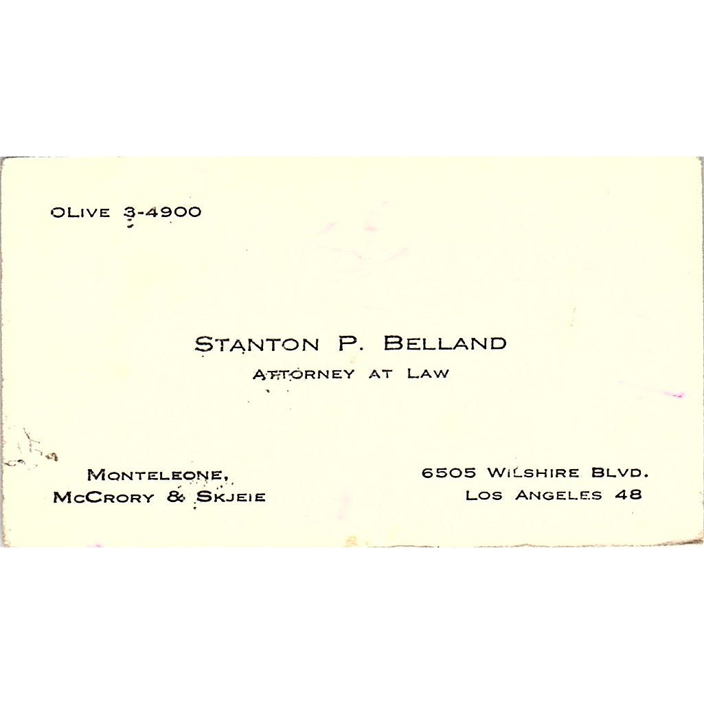 Stanton P Belland Attorney Los Angeles Vintage Business Card SE3-B12