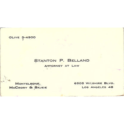 Stanton P Belland Attorney Los Angeles Vintage Business Card SE3-B12