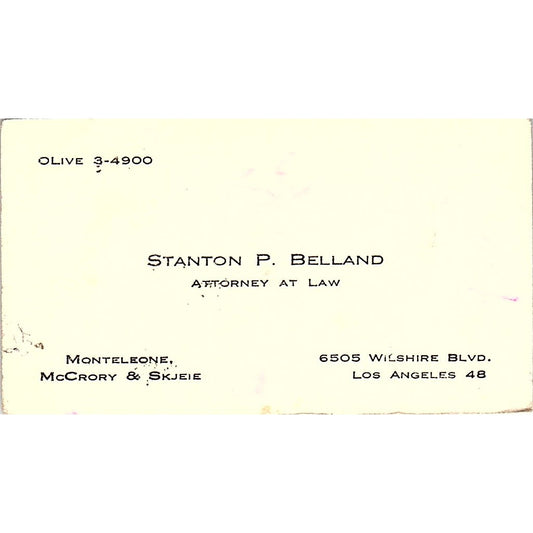 Stanton P Belland Attorney Los Angeles Vintage Business Card SE3-B12
