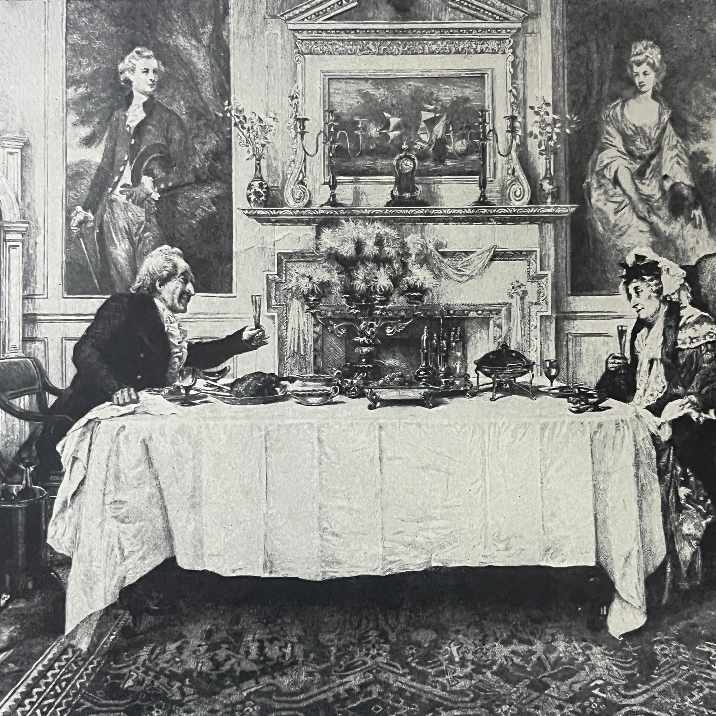 Darby and Joan in High Life Antique Engraving Vintage Art Print 9x12 V6