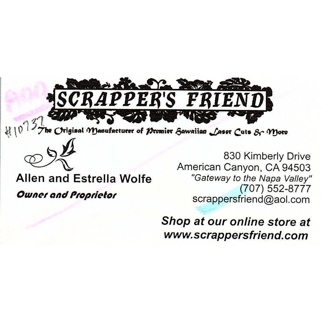 Allen & Estrella Wolfe American Canyon Scrapbooking Vintage Business Card SC9-B9