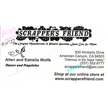 Allen & Estrella Wolfe American Canyon Scrapbooking Vintage Business Card SC9-B9