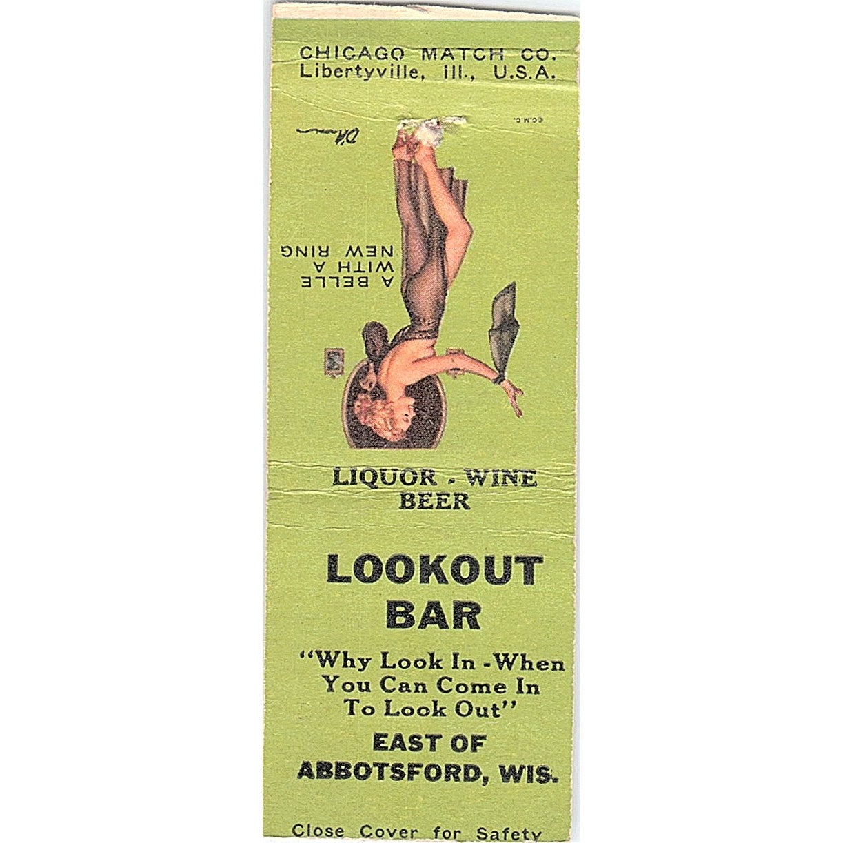 Lookout Bar Abbotsford WI Pinup Vintage Matchbook Cover SC7-Y6