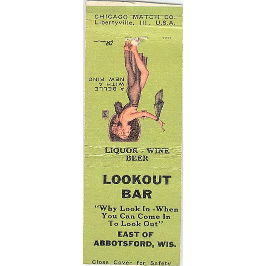 Lookout Bar Abbotsford WI Pinup Vintage Matchbook Cover SC7-Y6