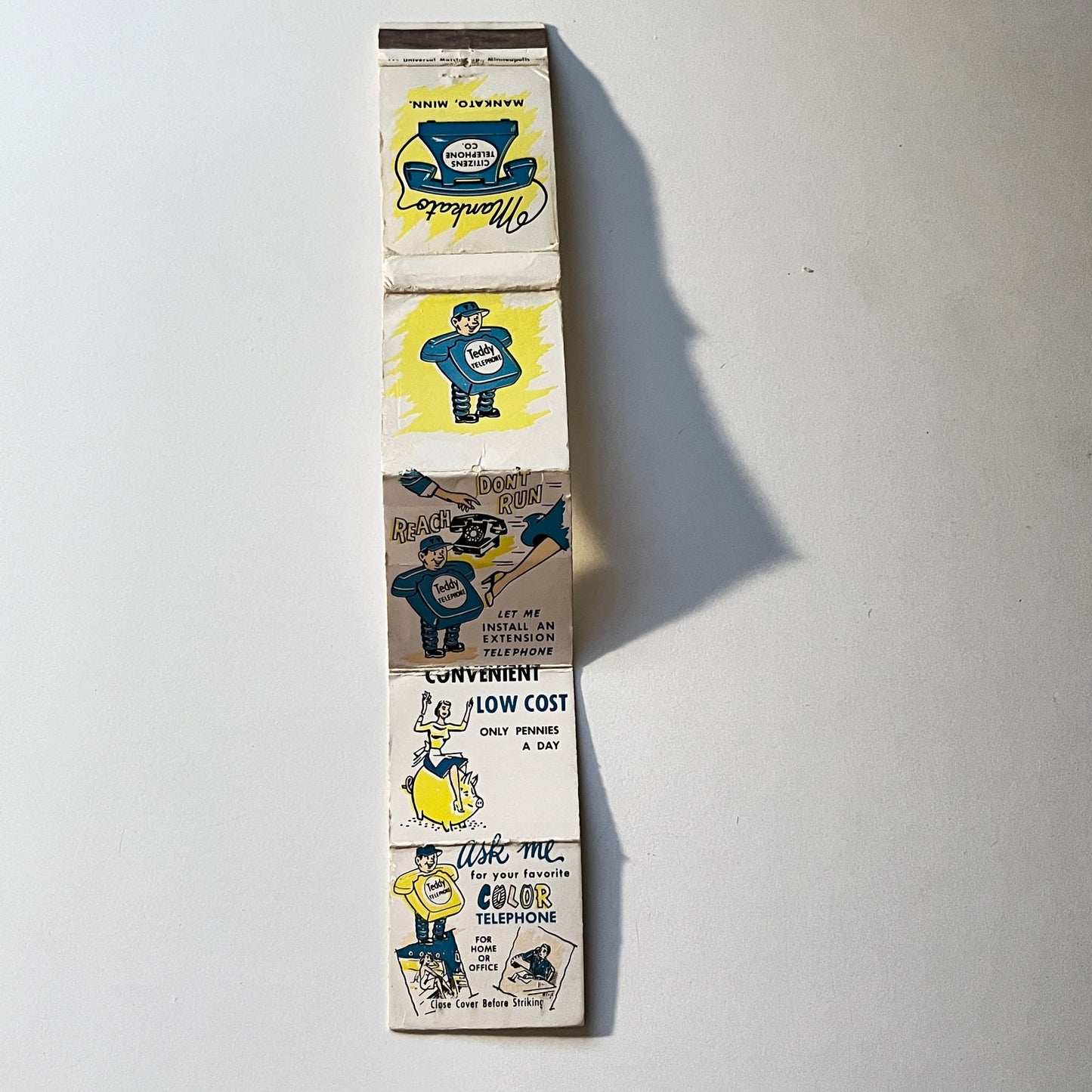 Teddy Telephone Citizens Telephone Mankato MN Fold Out Matchbook Cover MB111-6