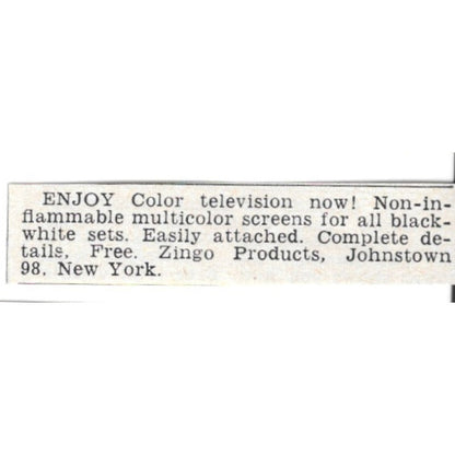 Color Television - Zingo Products, Johnstown New York 1955 Ad AG1-S6