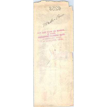 1903 T.A. Rodefer National Glass Works Bellaire Ohio Bank Check AD8-R4