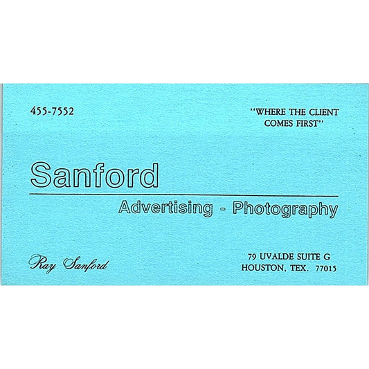 Ray Sanford Advertising Photography Houston TX Vintage Business Card SE3-B16