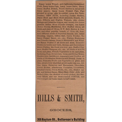 Hills & Smith Grocers Batterson's Building 1886 Hartford CT Victorian Ad AB8-HT1
