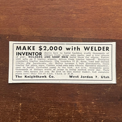 Welder Inventor - The Knighthawk Co - West Jordan Utah 1955 Ad AG1-S1