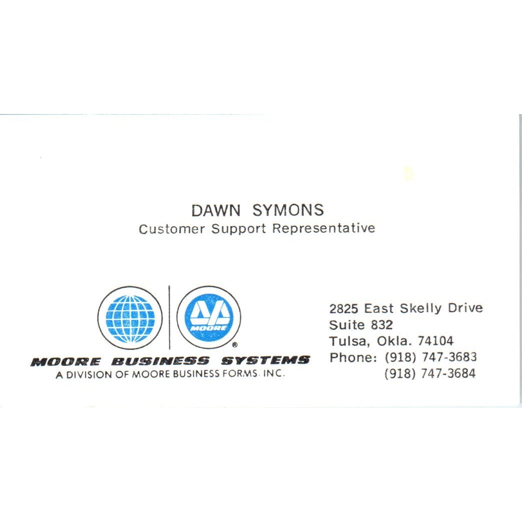 Dawn Symons Moore Business Systems Tulsa OK Vintage Business Card SE3-B3