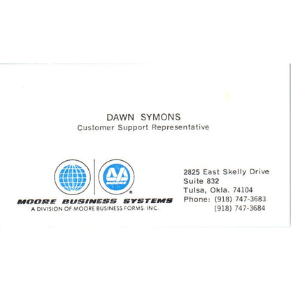 Dawn Symons Moore Business Systems Tulsa OK Vintage Business Card SE3-B3