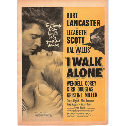 I Walk Alone - Lizabeth Scott, Burt Lancaster, Hall Wallis 1948 Ad AF8-1