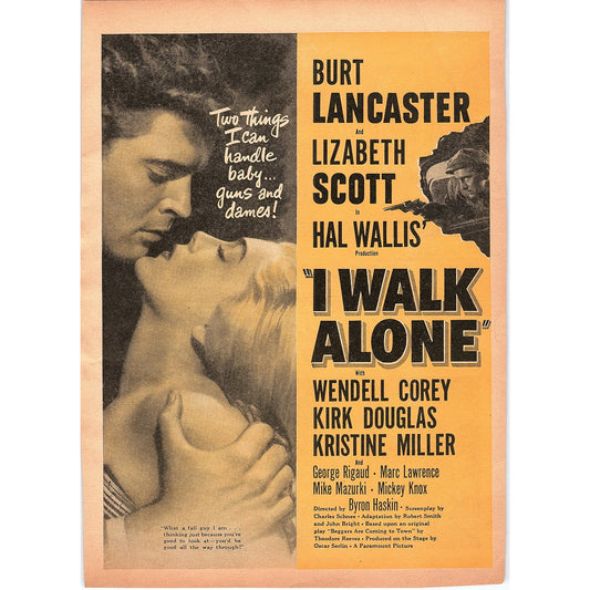 I Walk Alone - Lizabeth Scott, Burt Lancaster, Hall Wallis 1948 Ad AF8-1
