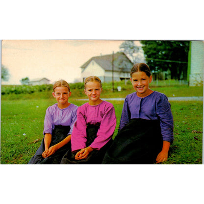 Amish Girls Outside Their Schoolhouse Pennsylvania Dutch Country Postcard PD7