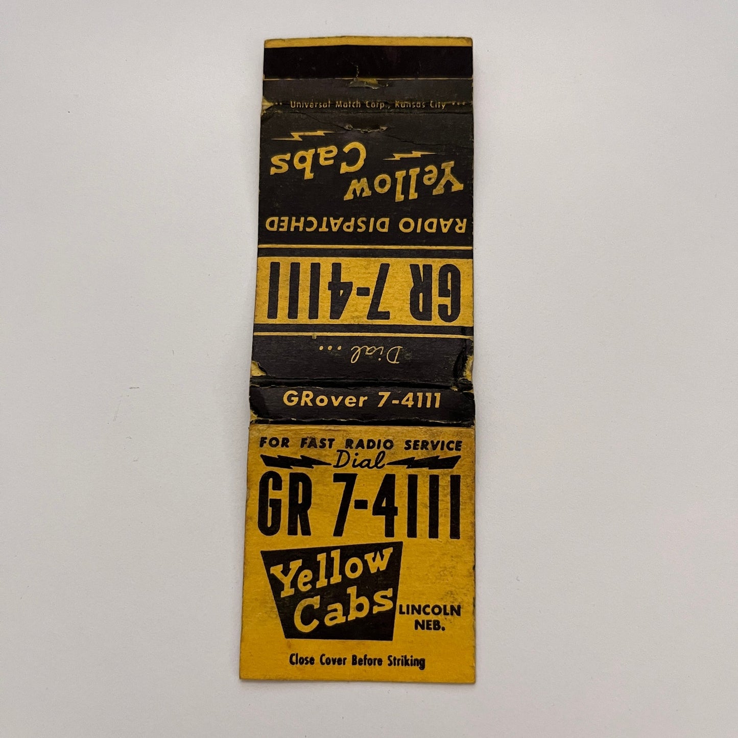 Radio Dispatched Yellow Cabs Lincoln NE Vintage Matchbook MB60-2
