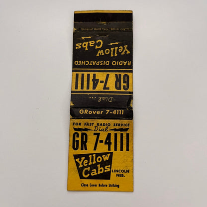 Radio Dispatched Yellow Cabs Lincoln NE Vintage Matchbook MB60-2