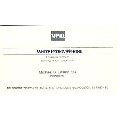 Michael B Easley WRM White Petrov McHone Houston Vintage Business Card SD9-B1