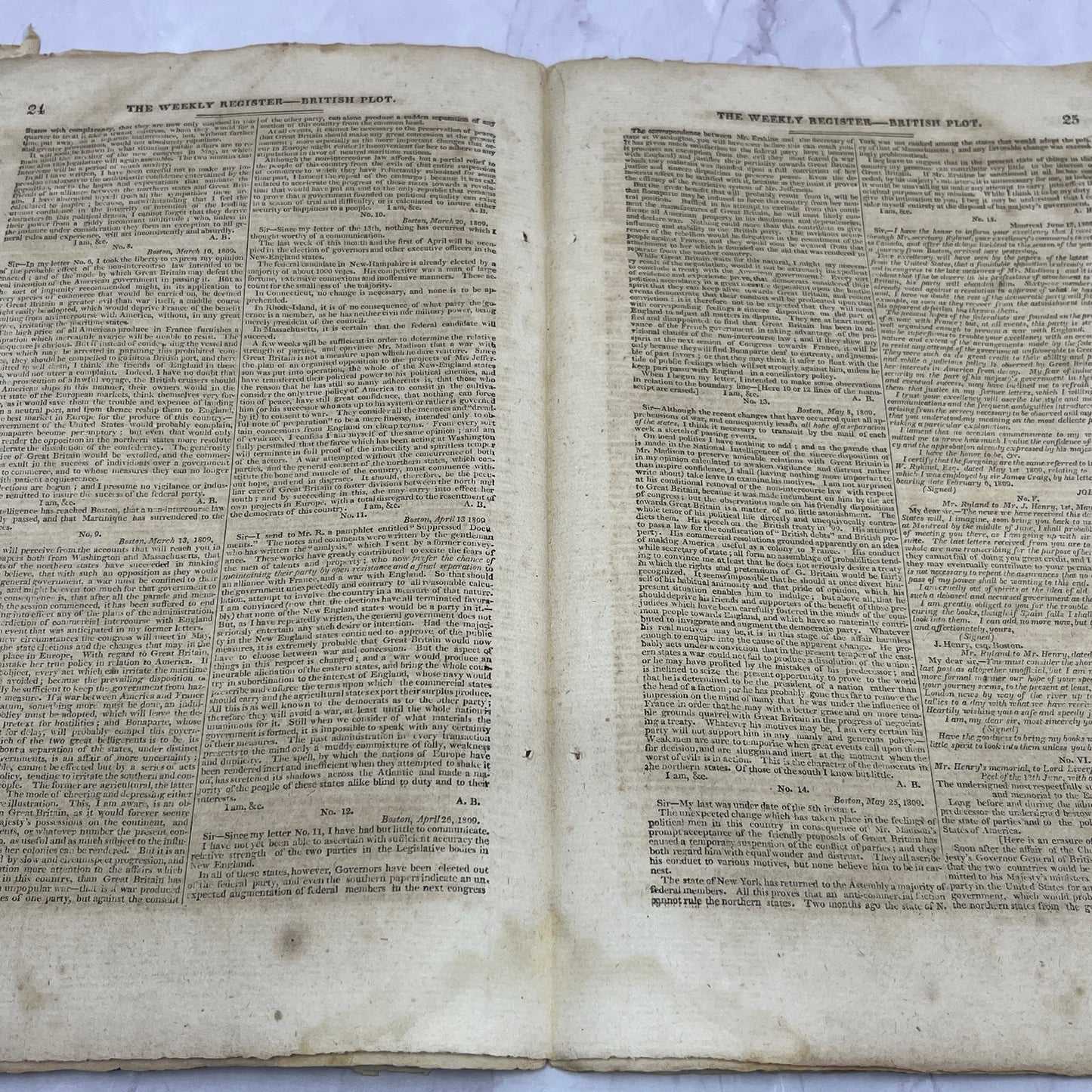 Baltimore Weekly Register Mar 14 1812 - War of 1812 British Navy, Plot AF9-10