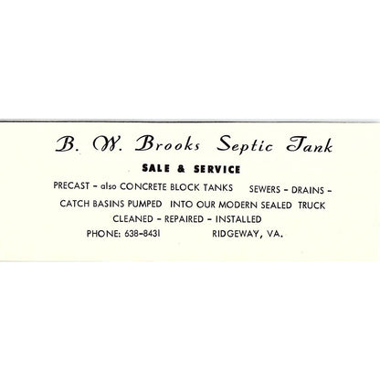 B.W. Brooks Septic Tank Ridgeway VA 1960s Ad AG2-5