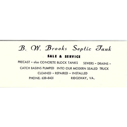 B.W. Brooks Septic Tank Ridgeway VA 1960s Ad AG2-5