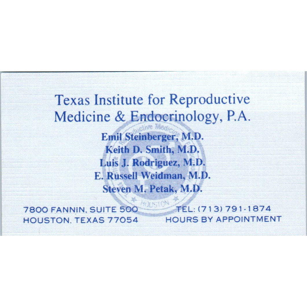 Texas Institute for Reproductive Medicine Houston Vintage Business Card SD8-B18