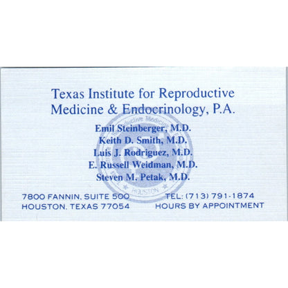 Texas Institute for Reproductive Medicine Houston Vintage Business Card SD8-B18