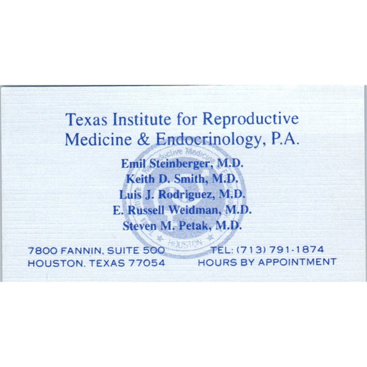 Texas Institute for Reproductive Medicine Houston Vintage Business Card SD8-B18